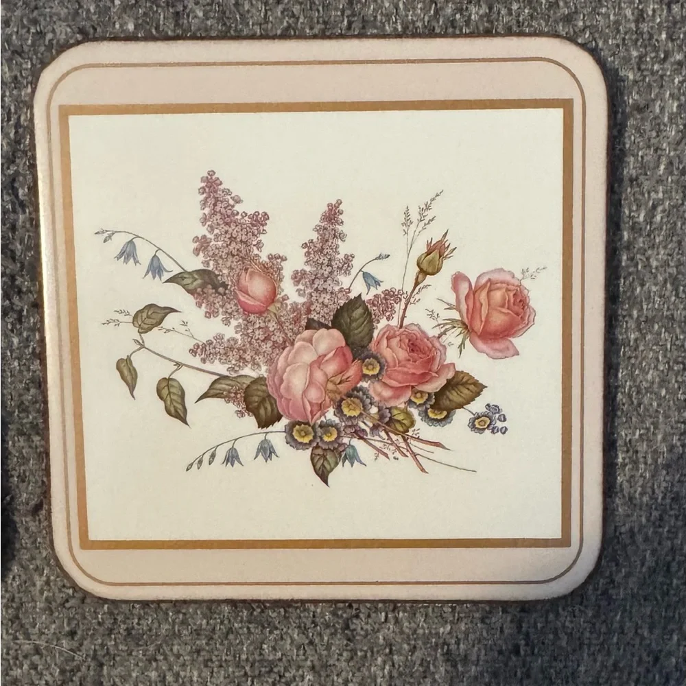 Pimpernel Coasters Flowers Redoute Rose Set of‎ 5 Made England Cork back 4